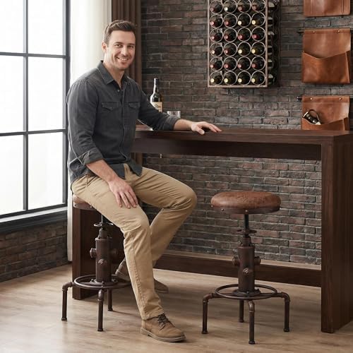 Topower Antique Vintage Industrial Barstool PU Leather Water Pipe Fire Hydran...