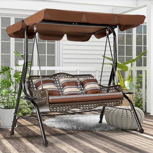 AECOJOY 3-Seat Outdoor Patio Swing Chair, Large Converting Canopy Porch Swing...