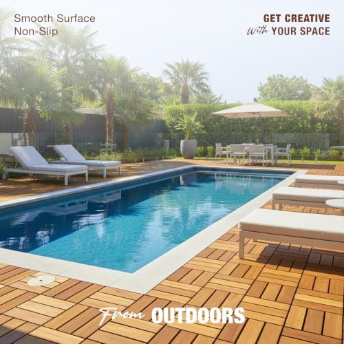 Acacia Wood Interlocking Deck Tiles, Patio & Backyard Tile, 12 in, 9 PCS