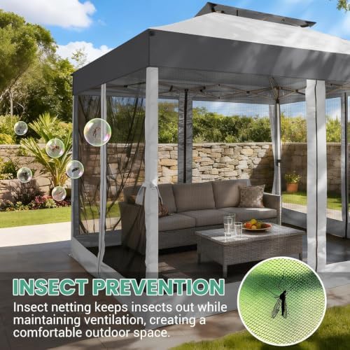 COBIZI 10x10 Pop Up Gazebo with Mosquito Netting,Double Roof,Dark Gray&Gray