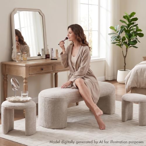 Hyfirm 3-Piece Nesting Ottoman Bench Set, 53" Chenille End of Bed Bench ...