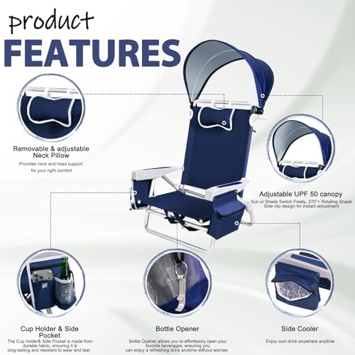 2 Pack Beach Chair with Umbrella and Canopy Shade, Aluminum Backpack Beach Ch...