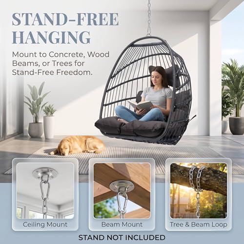 Nicesoul Foldable Space-Saving Hanging Egg Chair No Stand, 350lbs Reinforced ...