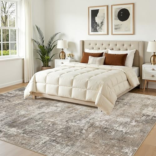 9X12 Area Rug Living Room: Abstract Washable Rugs Brown Grey