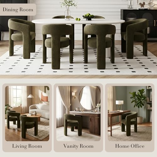 Modern Sherpa Barrel Dining Chair Upholstered Faux Fur Dining Room Chair with...