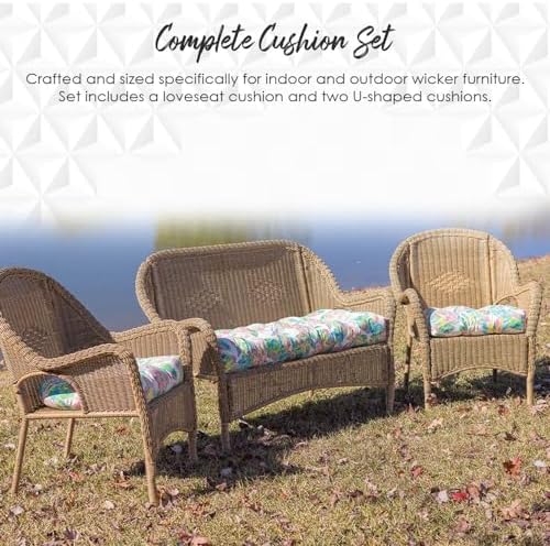 RSH DECOR 3Piece Wicker Tufted Outdoor Chair Cushions for Patio Furniture, Cr...