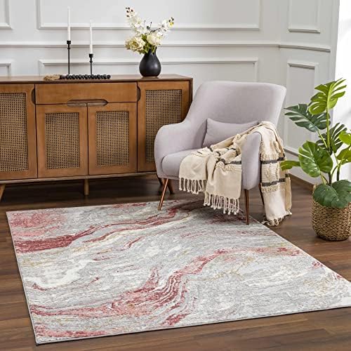 Hauteloom Malmesbury Modern Abstract Bedroom Living Room Area Rug - Marble Sw...