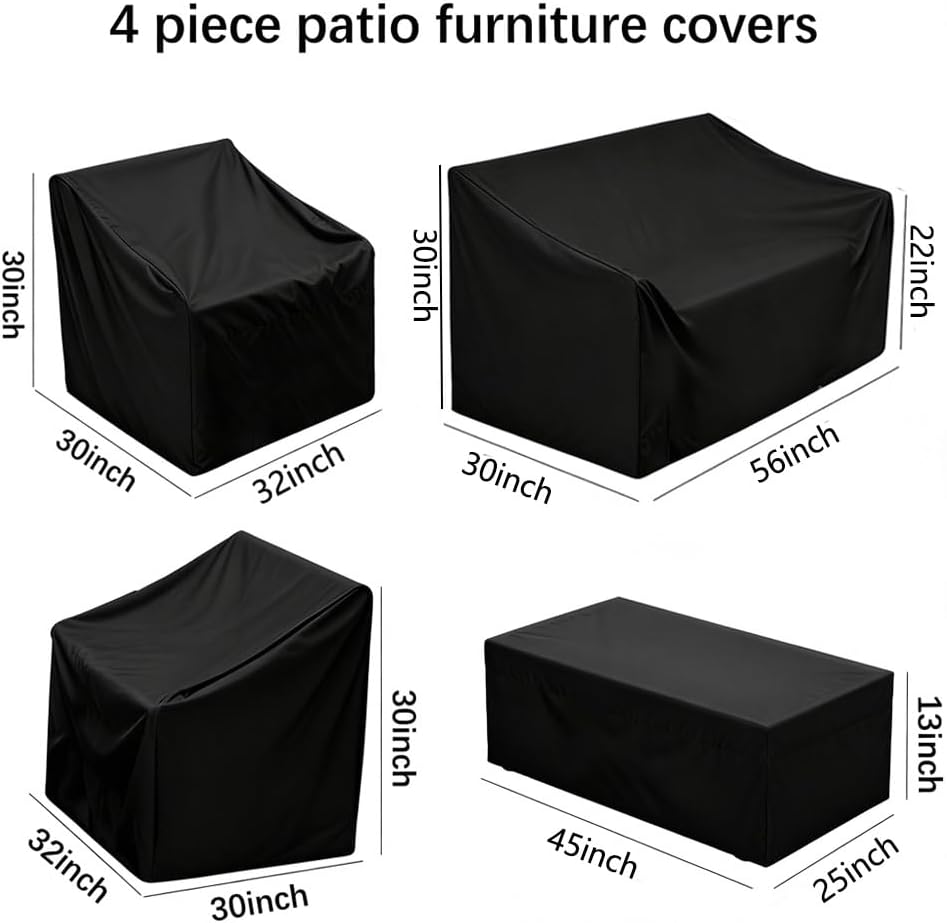 420D Patio Furniture Covers 4 Piece Set, Waterproof & UV Resistant Outdoo...