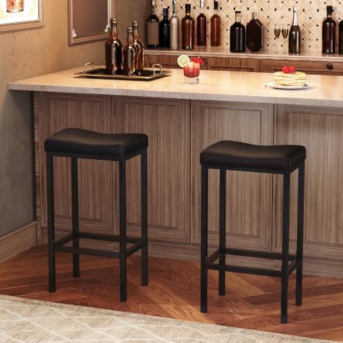 HOOBRO Bar Stools, Set of 2 Bar Chairs, Counter Height Stools, Saddle Barstoo...