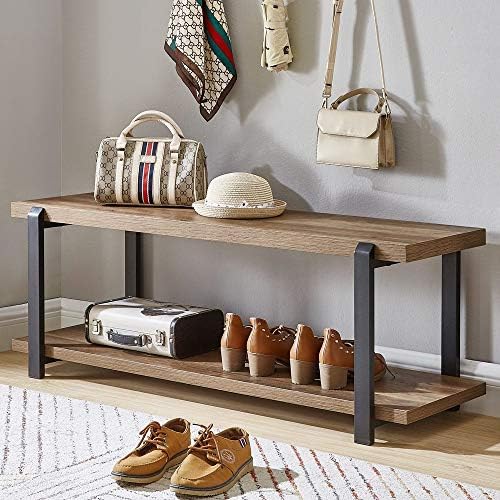 FOLUBAN Entryway Bench, Industrial Shoe Storage Bench for Bedroom Living Room...