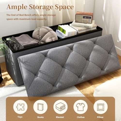 43 Inches Folding Storage Ottoman Bench for Bedroom,660 lb Ottoman with Stora...