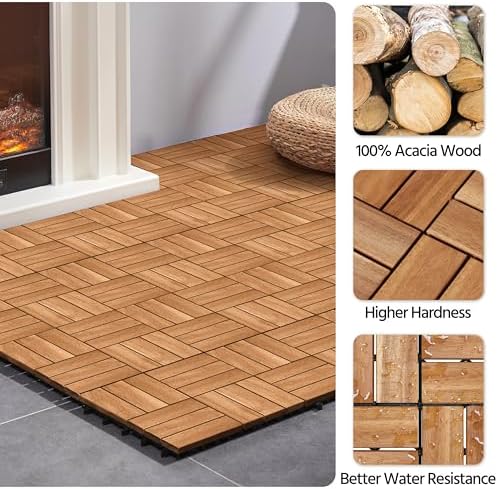 Yaheetech 108PCS Acacia Wood Deck Tiles Interlocking Patio Flooring,Wood