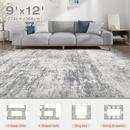 Washable 9x12 Area Rugs for Living Room: Abstract Modern Home Decor Rug
