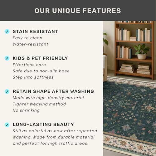 Hazo Haus Dark Green 2x6 Kitchen Rug - Modern Vintage Boho Eclectic Floral wi...