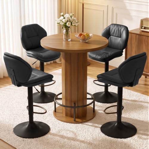 Nalupatio Swivel Bar Stools Set of 3, Double-Layer Filled Upholstered Bar Sto...