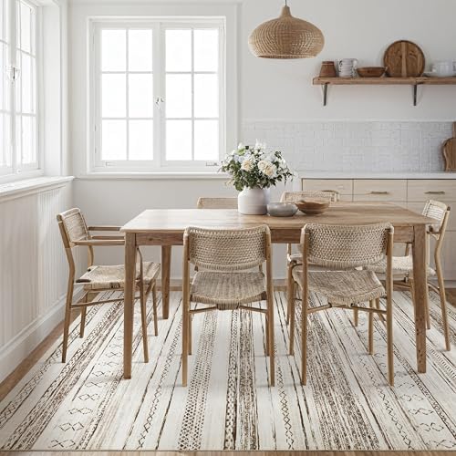 Tortania Area Rug Living Room Rugs - 6x9 Washable Large Soft Neutral Boho Mor...