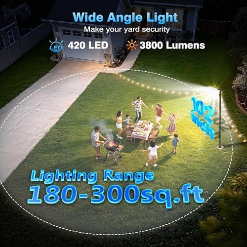 100" Solar Lamp Post Lights with Pole & Remote, Outdoor IP65 Waterpr...