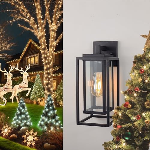 14" Double Cage Outdoor Wall Light, 2Pack Exterior Lantern Sconce