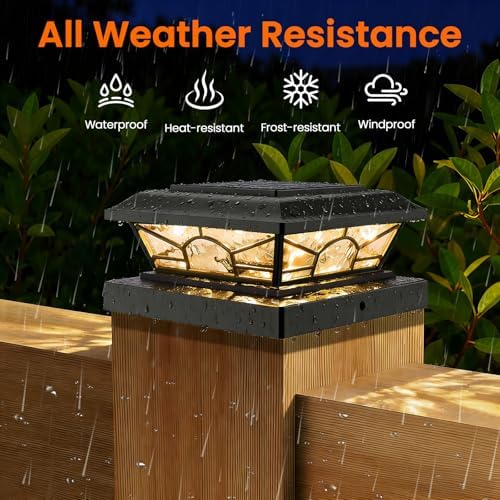 Brightever 4x4 Post Solar Lights, Solar Post Cap Lights Black 12-Pack