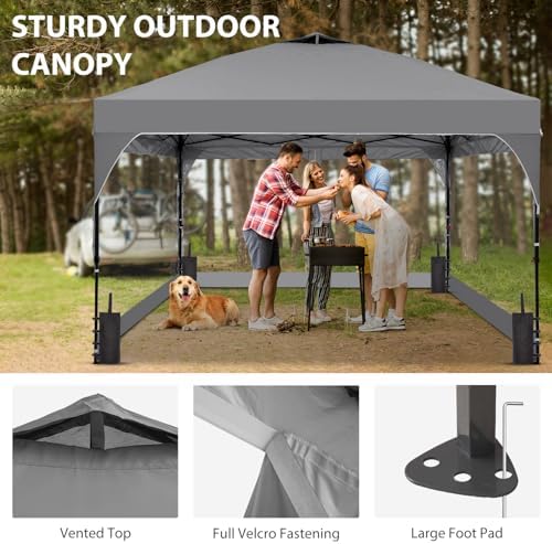 8x8FT 1-Button Push Pop Up Canopy Tent with 4 Clear PVC Sidewalls