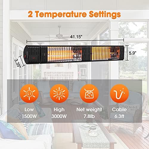 ThermoMate Infrared Electric Patio Heater, 3000W Carbon Fiber Heating for Out...
