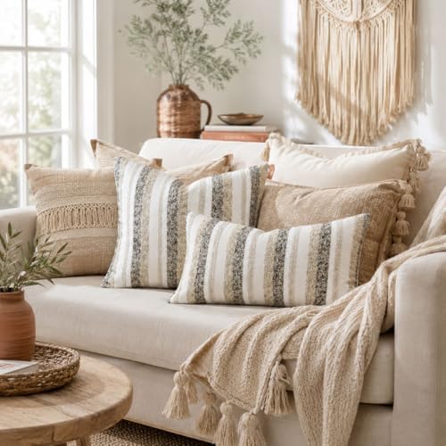 Zealax Modern Farmhouse Decorative Pillow Covers 20x20 Inch Boho Throw Pillow...
