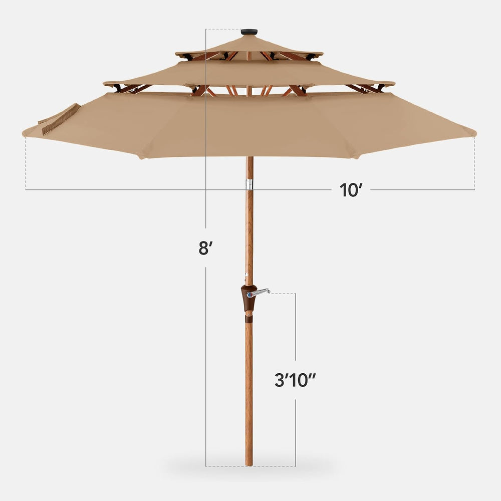 Best Choice Products 10ft 3-Tier Solar Patio Market Umbrella, Outdoor Sun Sha...