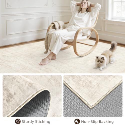 8x10 Area Rugs Living Room: Bedroom Washable Carpet Retro Beige