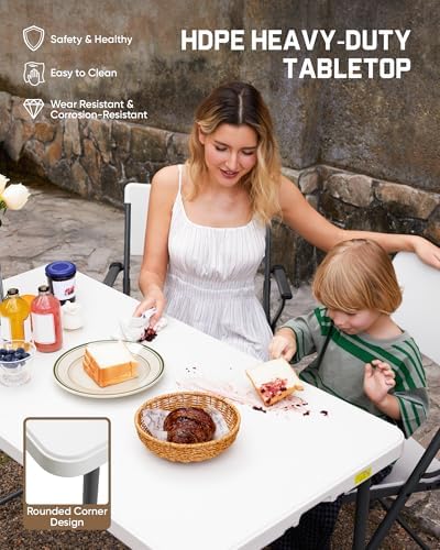FanttikOutdoor Folding Table 4 Foot Quick Adjust Portable Plastic 4 Heights