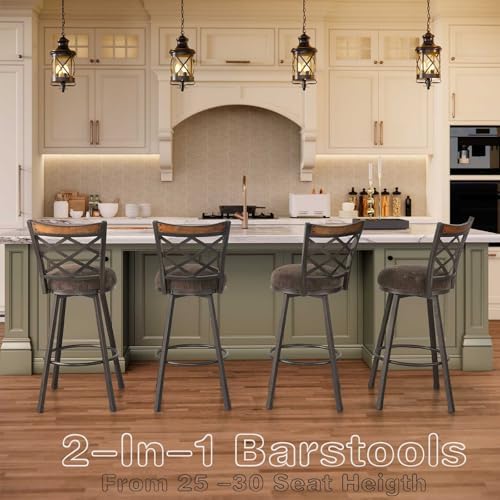 Set of 4 Farmhouse Swivel Bar Stools with Backs, Adjustable 25"/30"...
