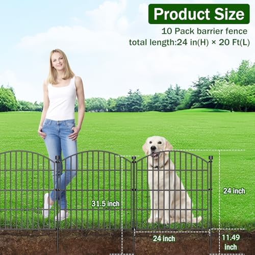 10 Panel No Dig Decorative Garden Fence with Gate 24" H x 20'L Dog B...