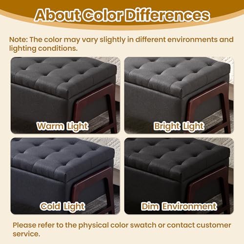 48" Storage Bench, Tufted End of Bed Bench, Upholstered Storage Ottoman ...