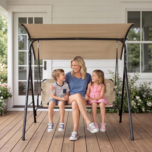 Tangkula 3 Person Porch Swing with Adjustable Canopy, 800 lbs Capacity