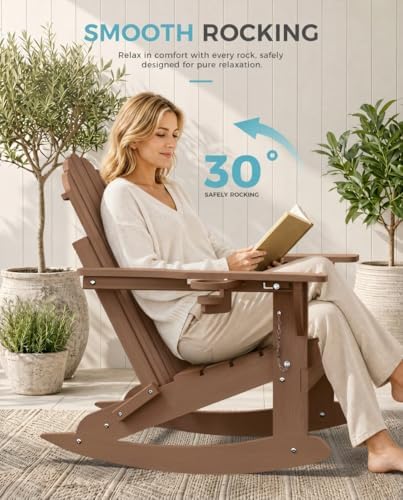Ciokea Rocking Adirondack Chairs Set of 2 with Retractable Ottoman (Teak)