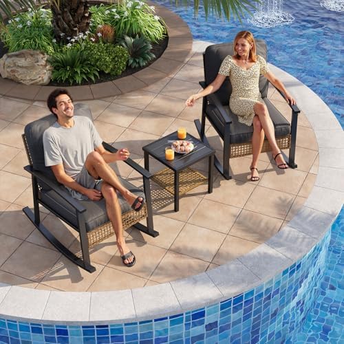 Aoxun 3-Piece Outdoor Rocking Bistro Set, Patio Furniture Set with Coffee Tab...