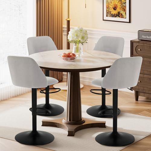 COLAMY Bar Stools Set of 4, Modern Swivel Bar Chairs, Adjustable Upholstered ...