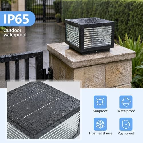 Solar Post Lights Outdoor, 9.8" Square Large Column Light with RC