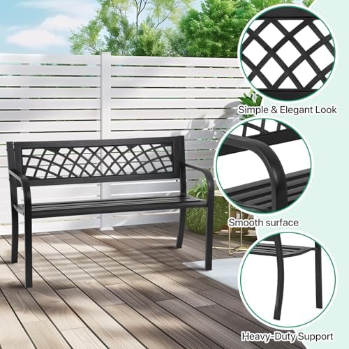 Dkeli Patio Outdoor Bench Park Metal Sturdy Cast Iron Garden Benches Porch Ch...