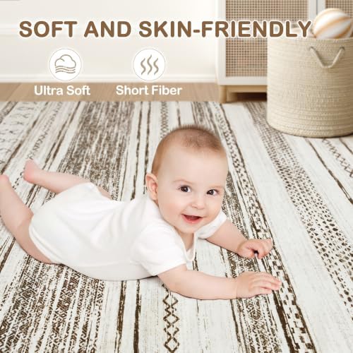 Tortania Area Rug Living Room Rugs - 5x7 Washable Large Soft Neutral Boho Mor...