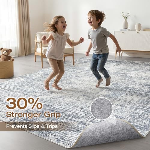 LOONGRUG 9x12 Area Rug Washable Neutral Modern Rug for Living Room Blue