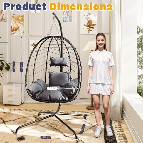 LEX CRAFT Egg Chair with Stand, Patio Wicker Hanging Chair, Hammock Swing Cha...