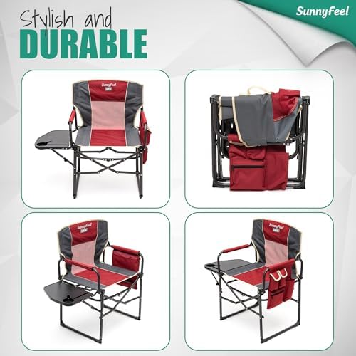 SUNNYFEEL Oversized Camping Chair Portable Directors Chairs with Side Table