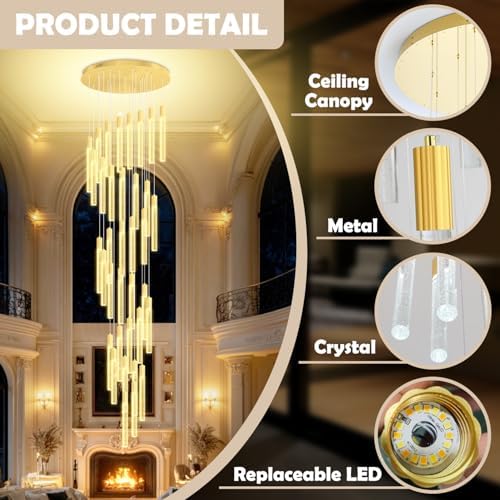 36-Light 200" High Ceiling Chandelier Long Spiral LED Dimmable Chandelie...