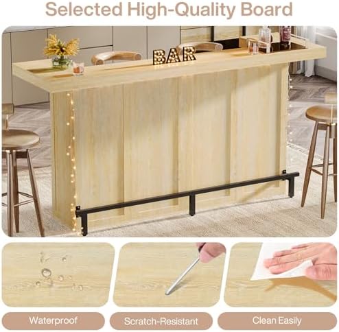 Tribesigns 4-Tier Bar Table, 70.9-Inch Large Home Bar Unit, Oak
