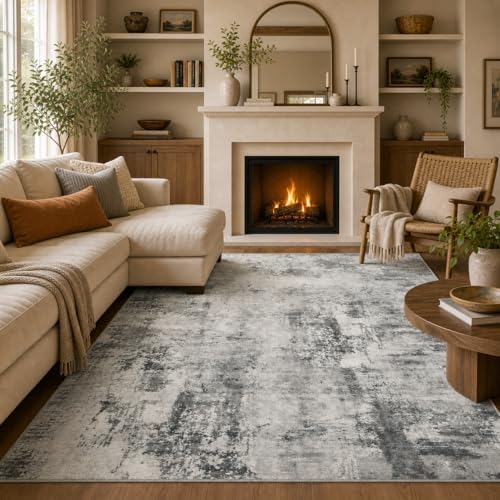 Beraliy Washable 6x9 Abstract Area Rugs for Living Room Bedroom, Grey