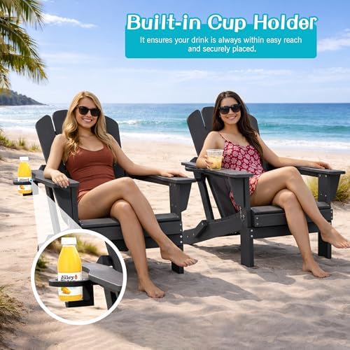 Domi Folding Adirondack Chair Set of 2, HDPE All-Weather Adirondack Chairs wi...