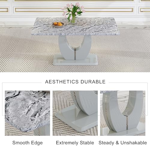 JUFU Dining Table Set for 4, 63" Faux Marble Dining Room Table Set with ...