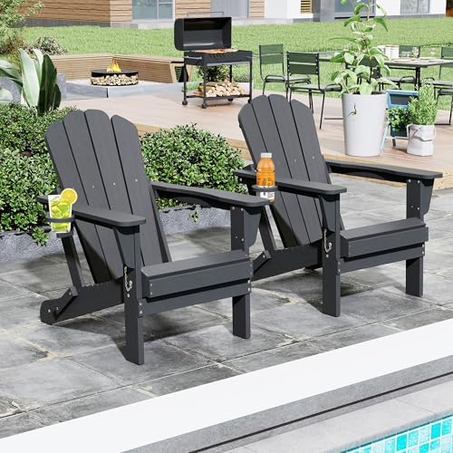 Domi Folding Adirondack Chair Set of 2, HDPE All-Weather Adirondack Chairs wi...