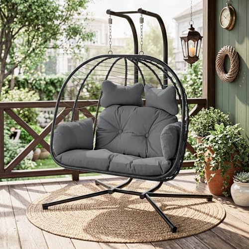 Bifanuo Double Hanging Egg Chair with Stand, Outdoor Indoor Swing Chair with ...
