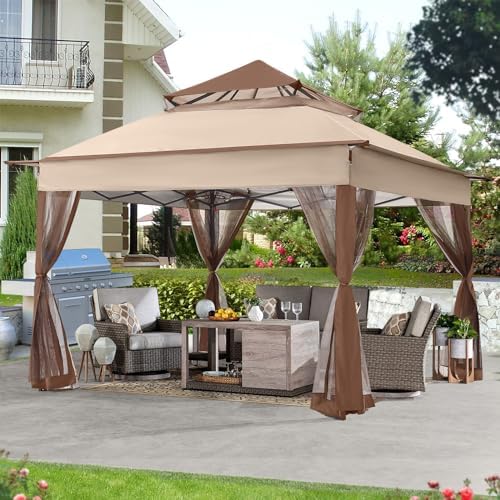 ABCCANOPY Pop Up Gazebo 11x11 with Mosquito Netting, Beige